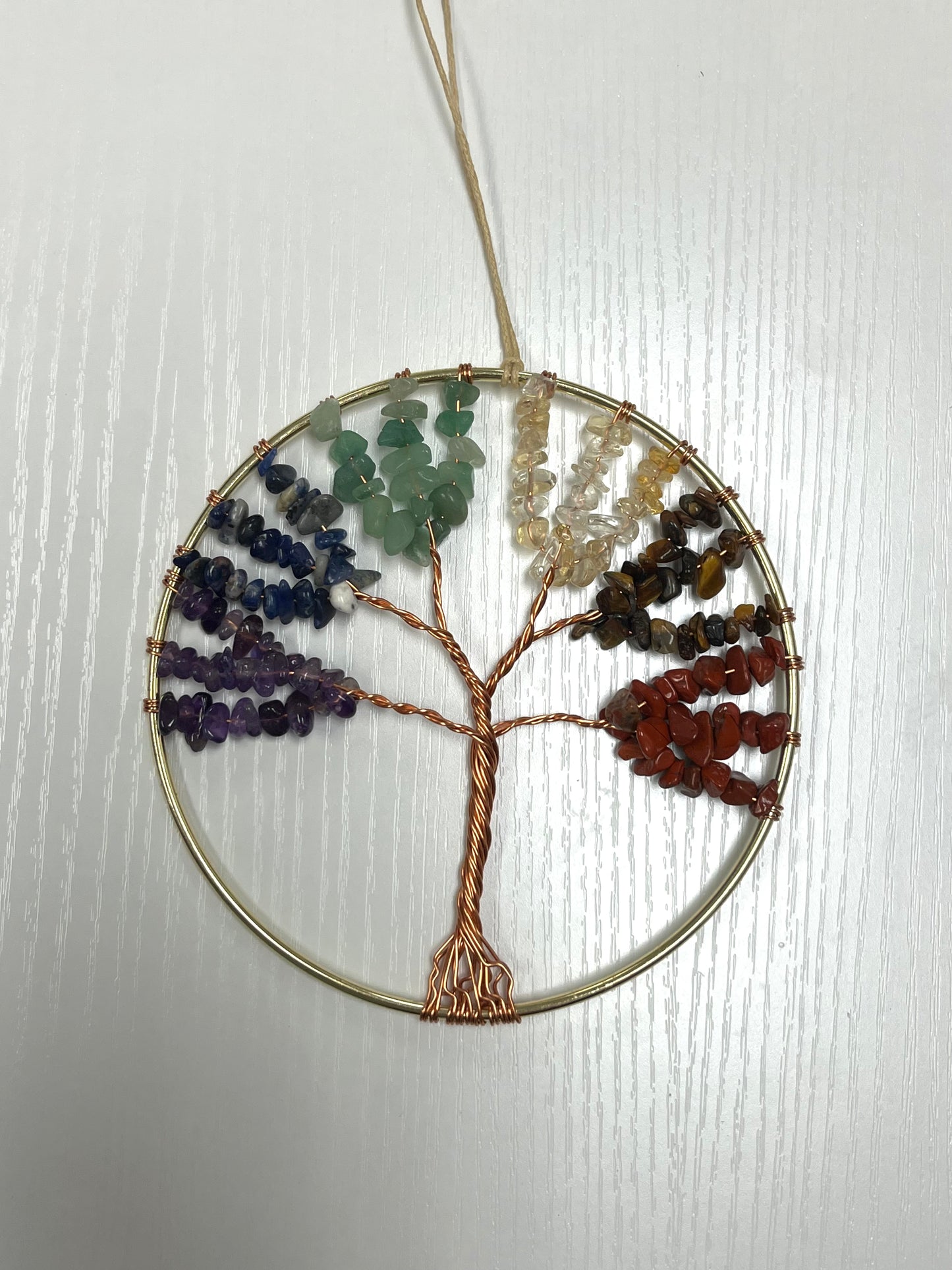 Chakra Tree of Life Hanging, Gold Color Hoop