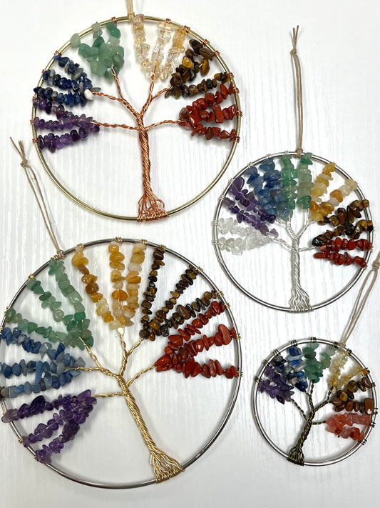 Chakra Tree of Life Hanging, Stainless Hoop