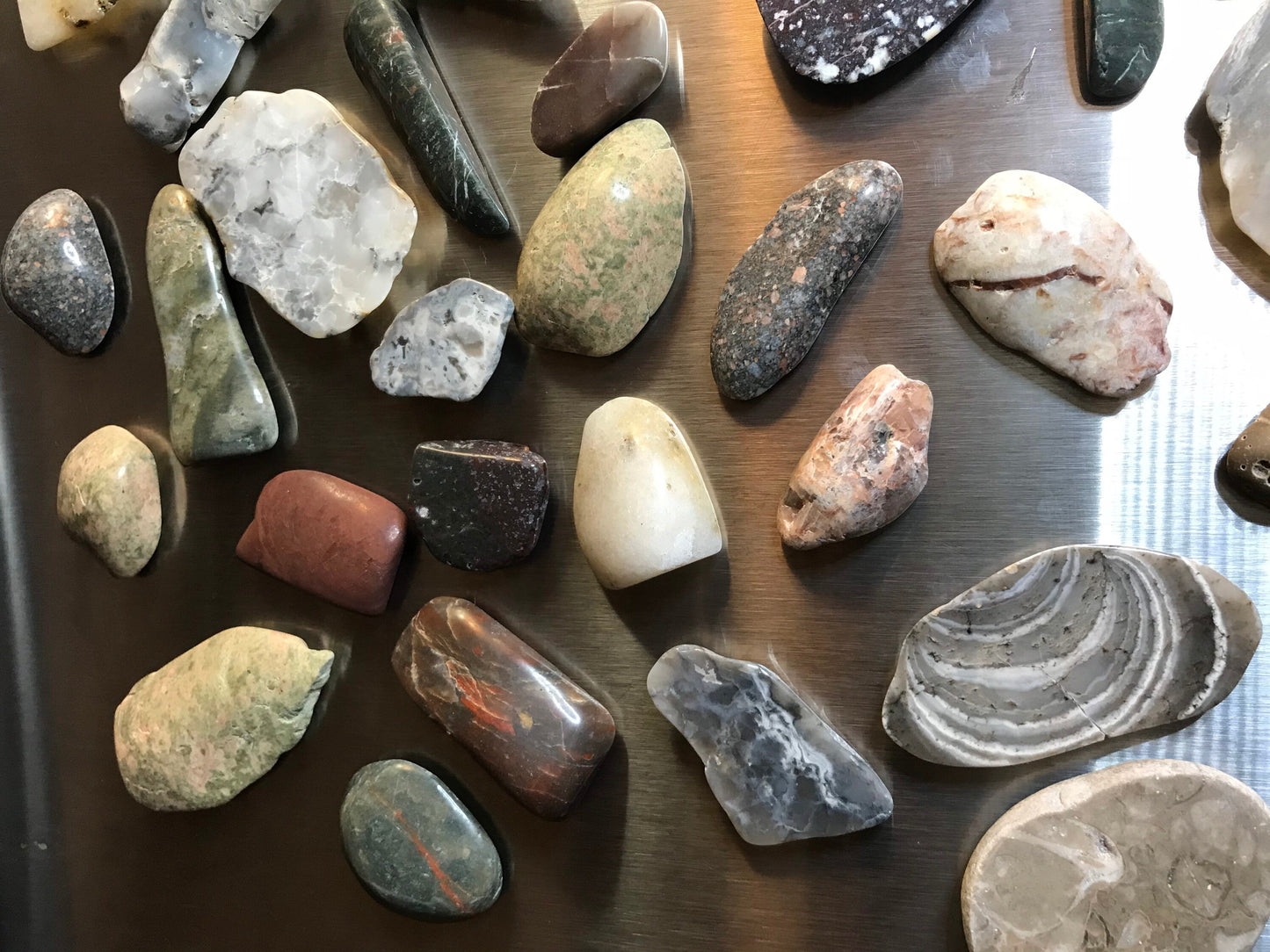 Assorted Lake Michigan stone magnets, refrigerator magnets