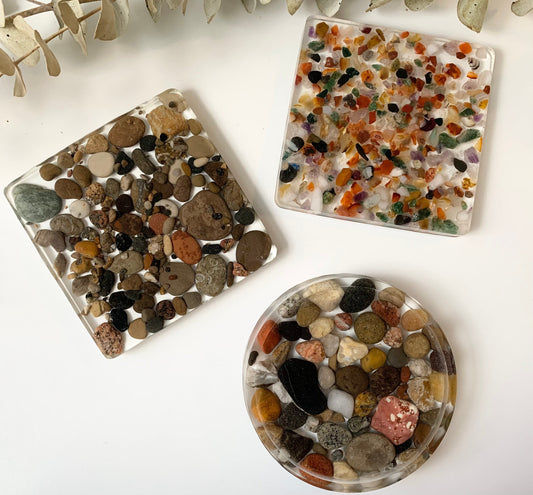 Lake Michigan stone resin coasters, Stone Chip Coasters