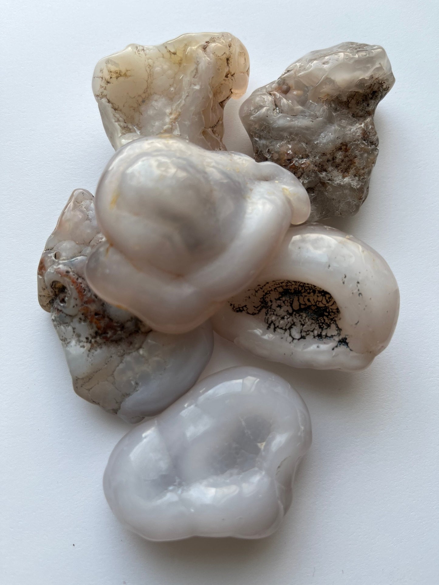 Polished Chalcedony roses, various sizes