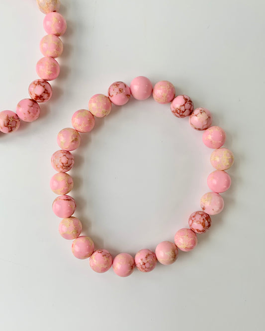 Pink Howlite Round Bead Bracelet