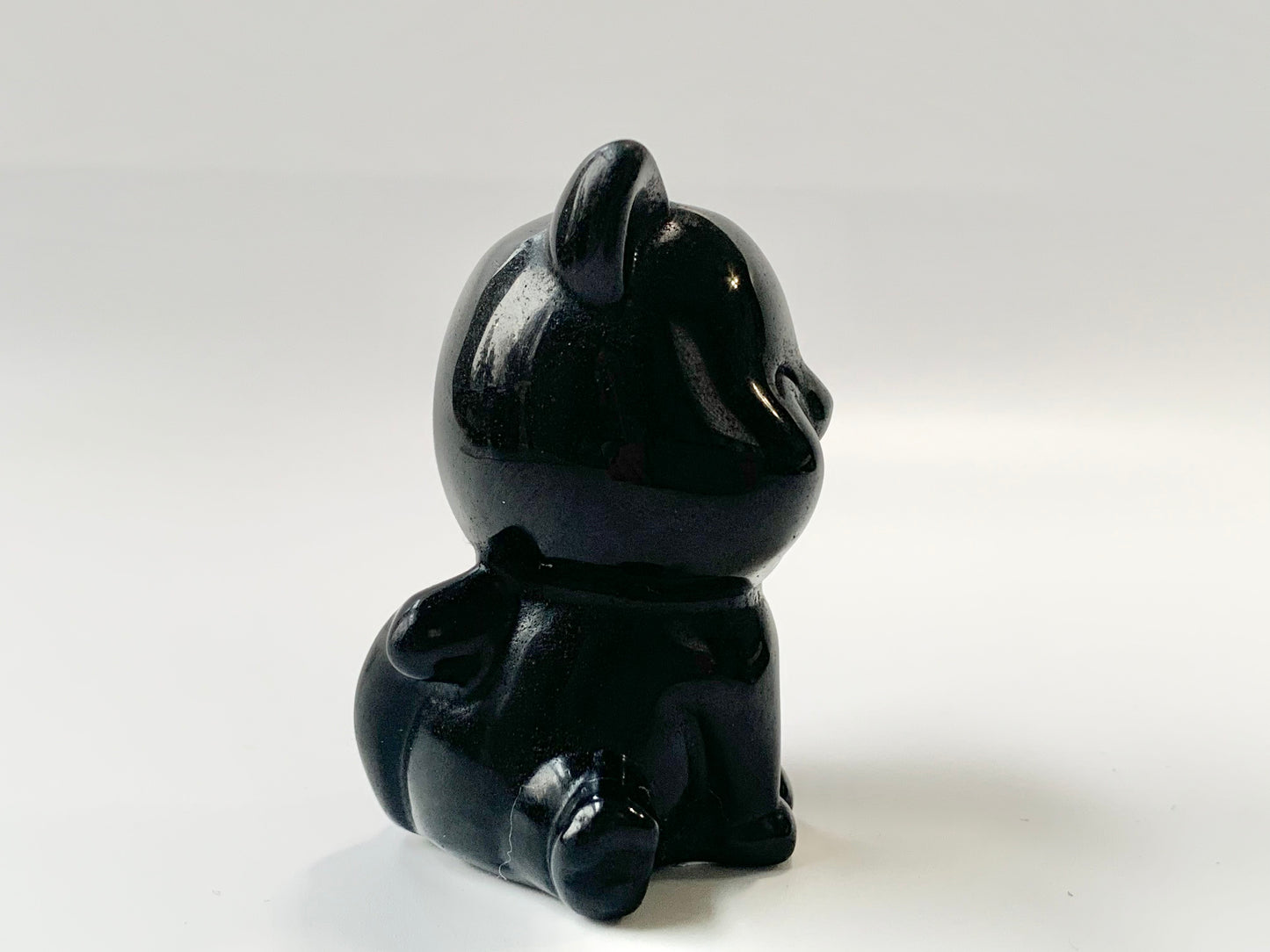 Happy Cat Carving, Black Obsidian