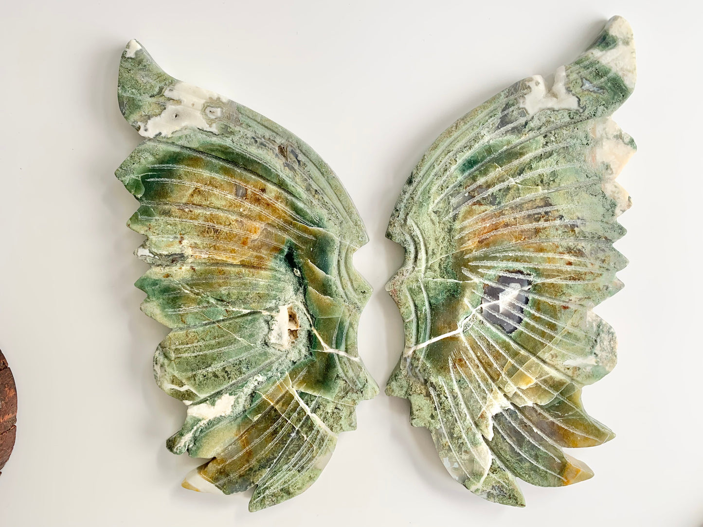 Moss Agate Wing Set with Stand, butterfly wings