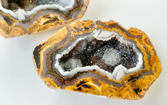 Agate Geode Polished Pair, clear druzy