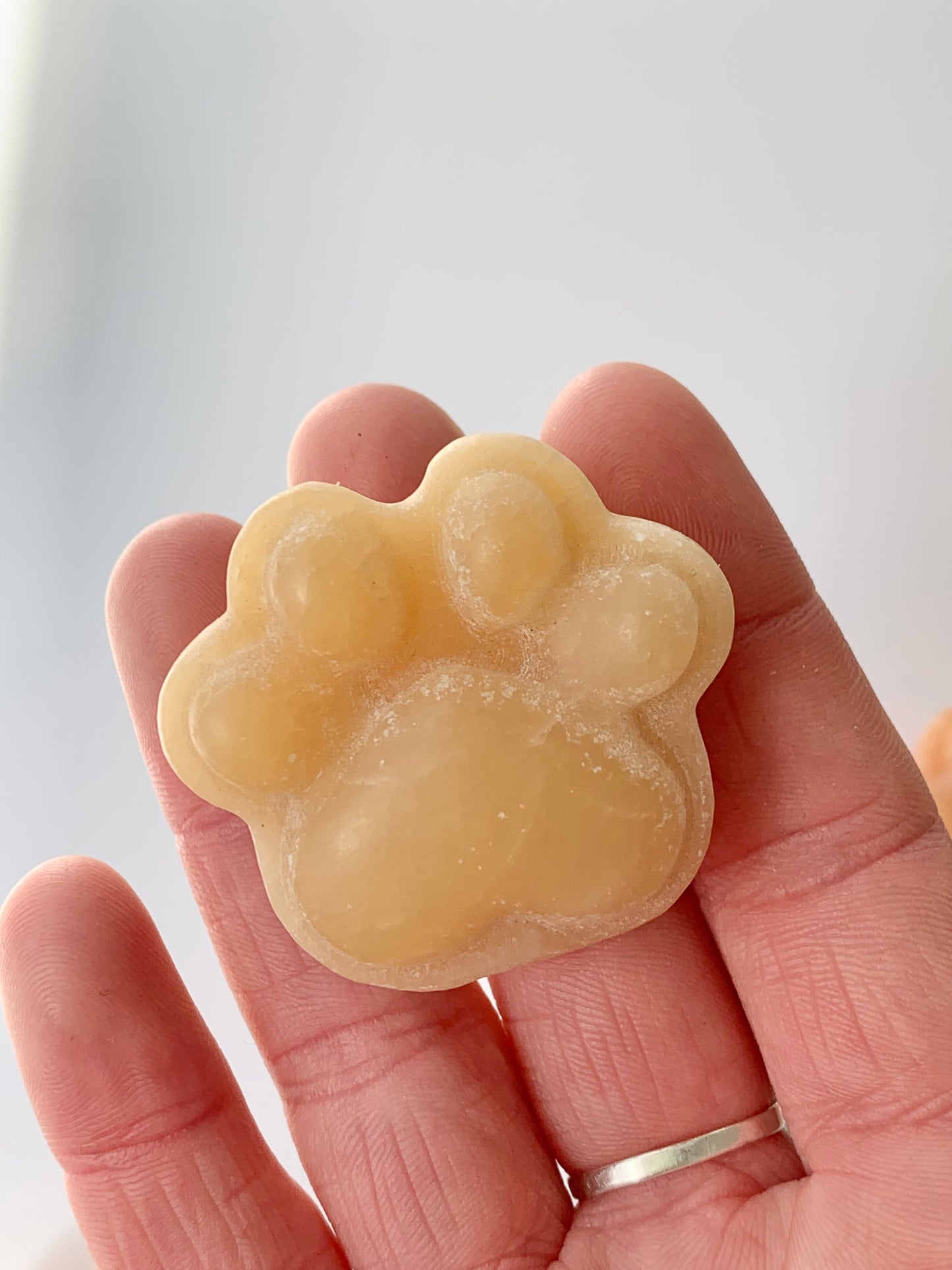 Small Paw Print Carving, Yellow Calcite,  ~1.5"