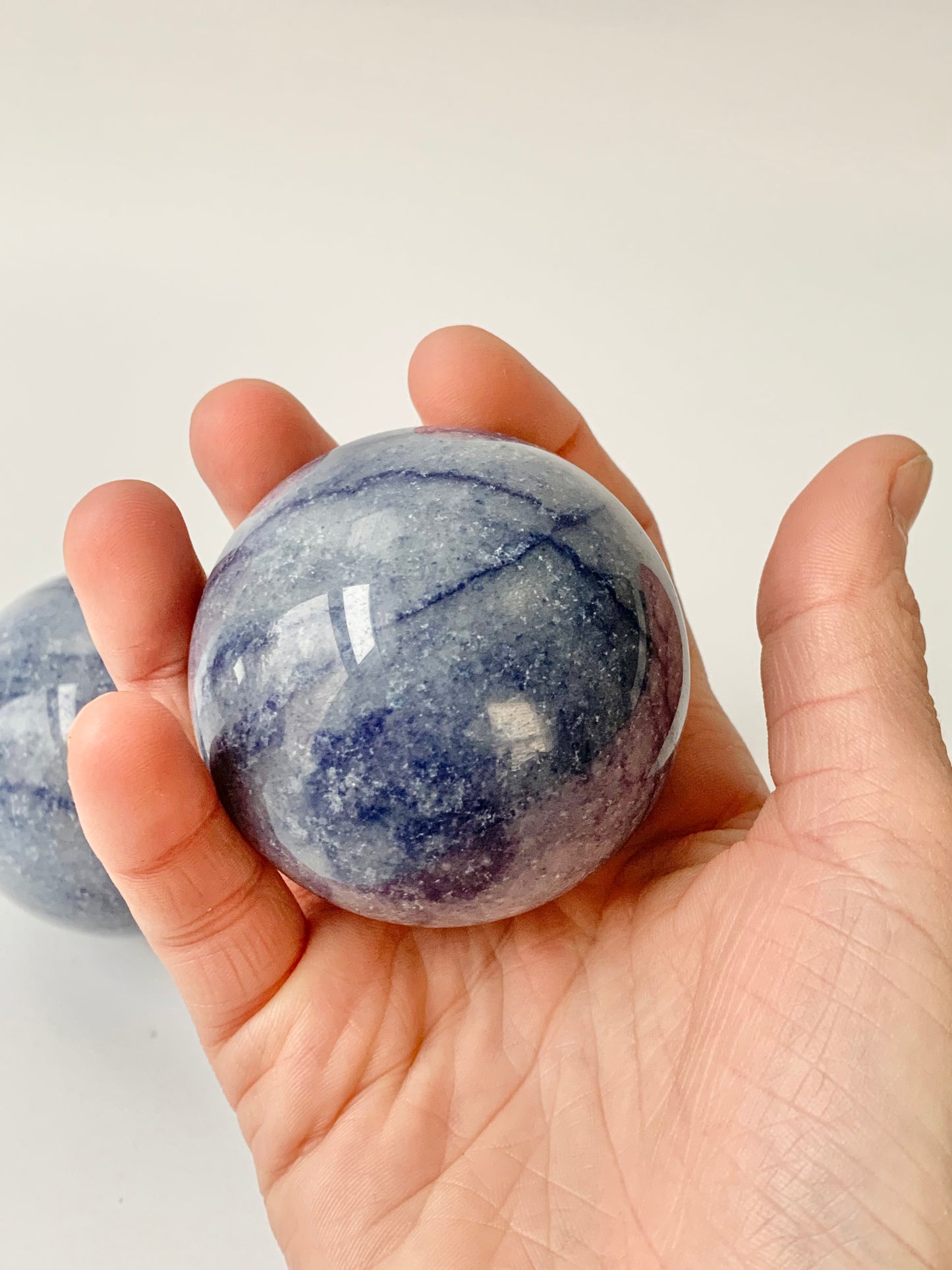 Blue aventurine spheres, 58-60mm