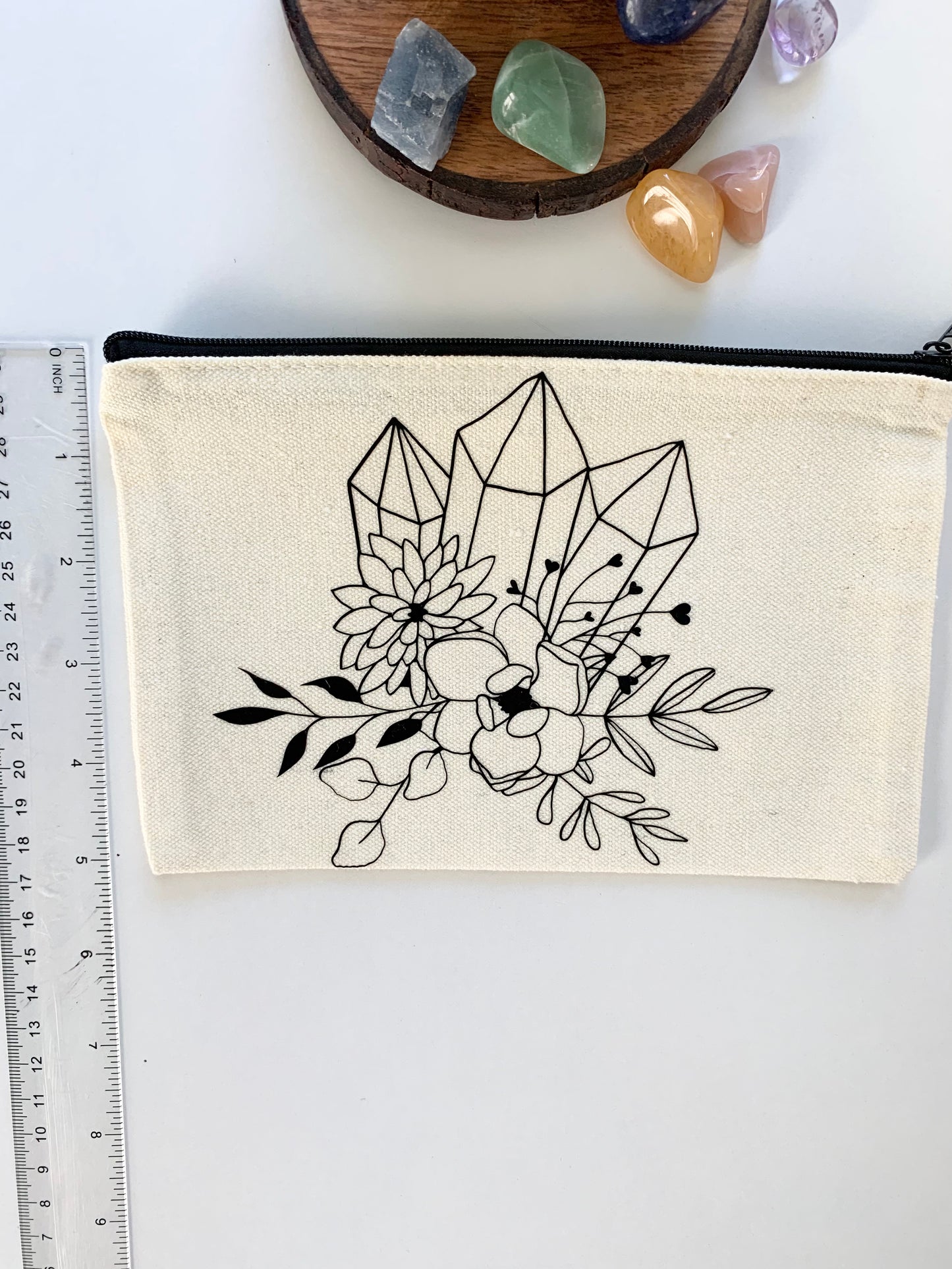Crystal and Flowers Zipper Pouch
