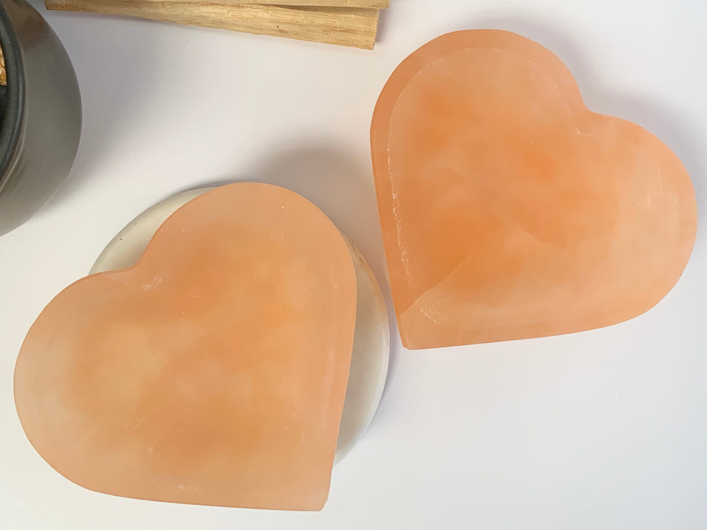 Peach Satin Spar (Selenite) Heart Bowl, 4"