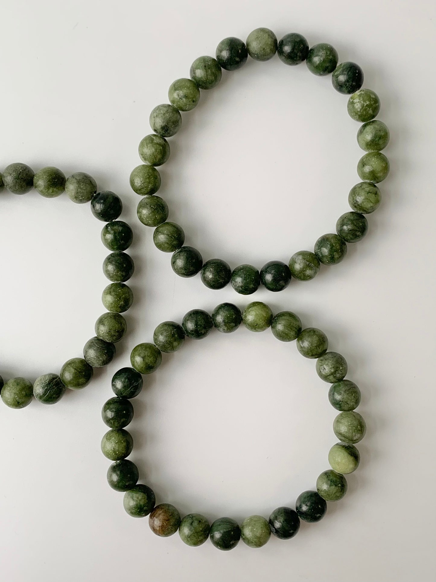 Dark Green Jade Round Bead Bracelet, 8mm