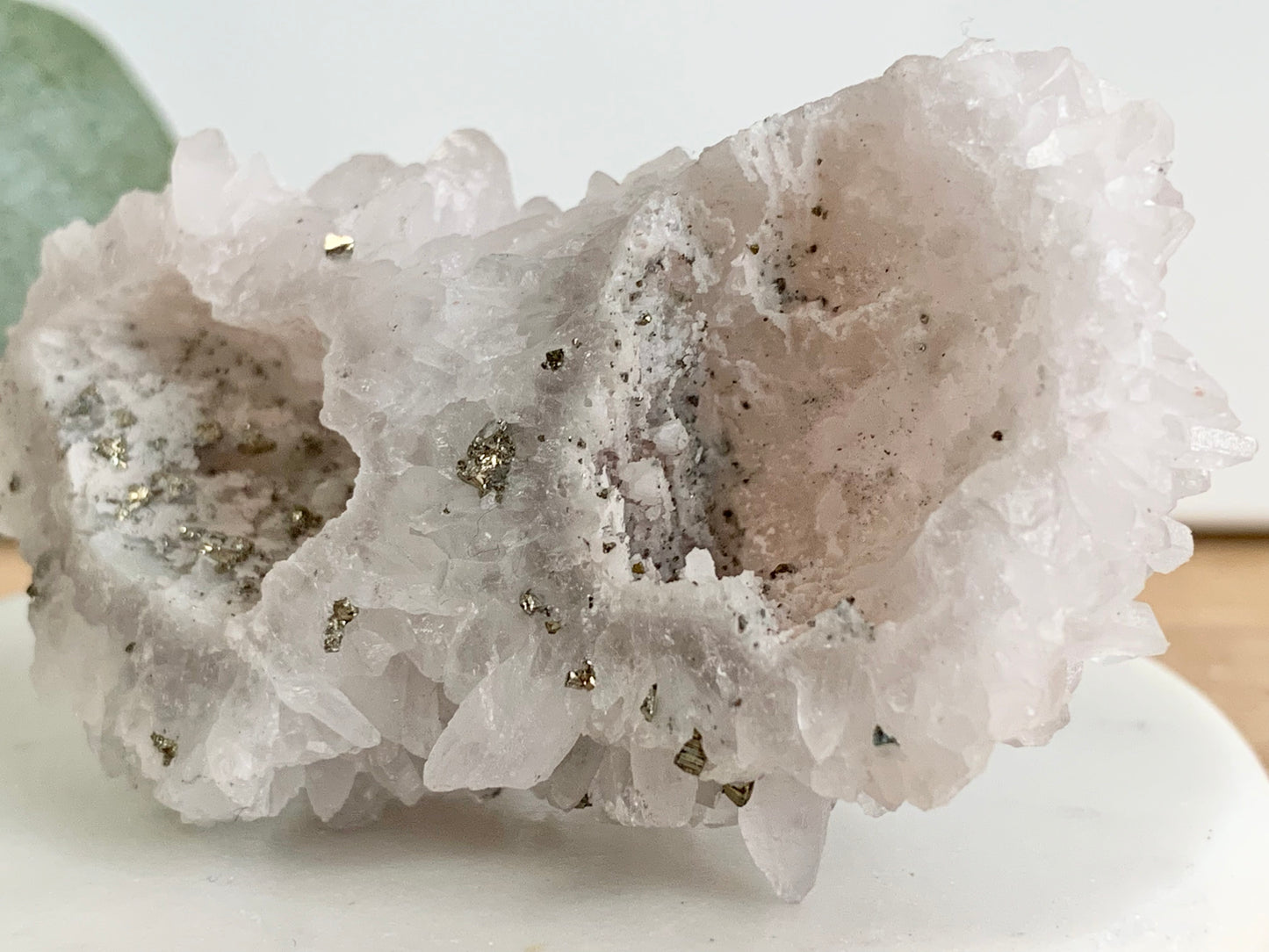 White quartz cluster with some pyrite