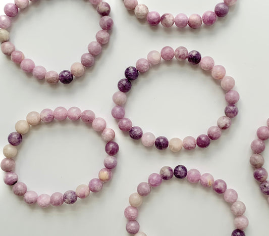 Lepidolite Round Bead Bracelet, 8mm