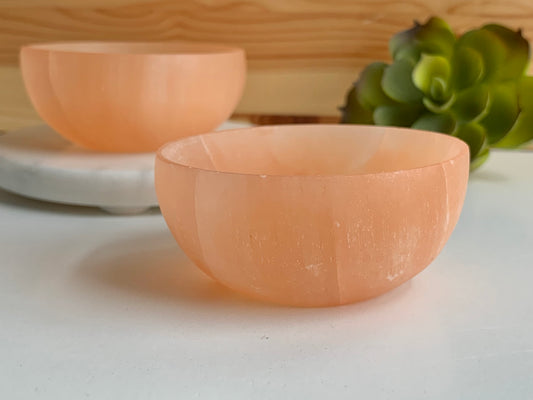 Peach Satin Spar Bowl, 3"