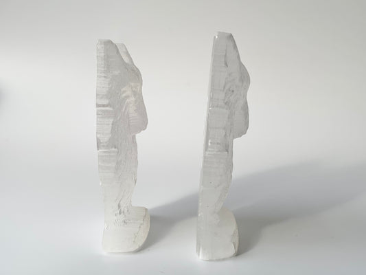 Satin Spar Flat Wolf Carving