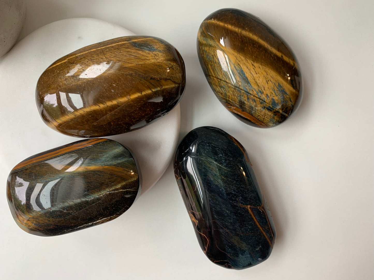 Yellow and Blue Tiger Eye Palm Stone