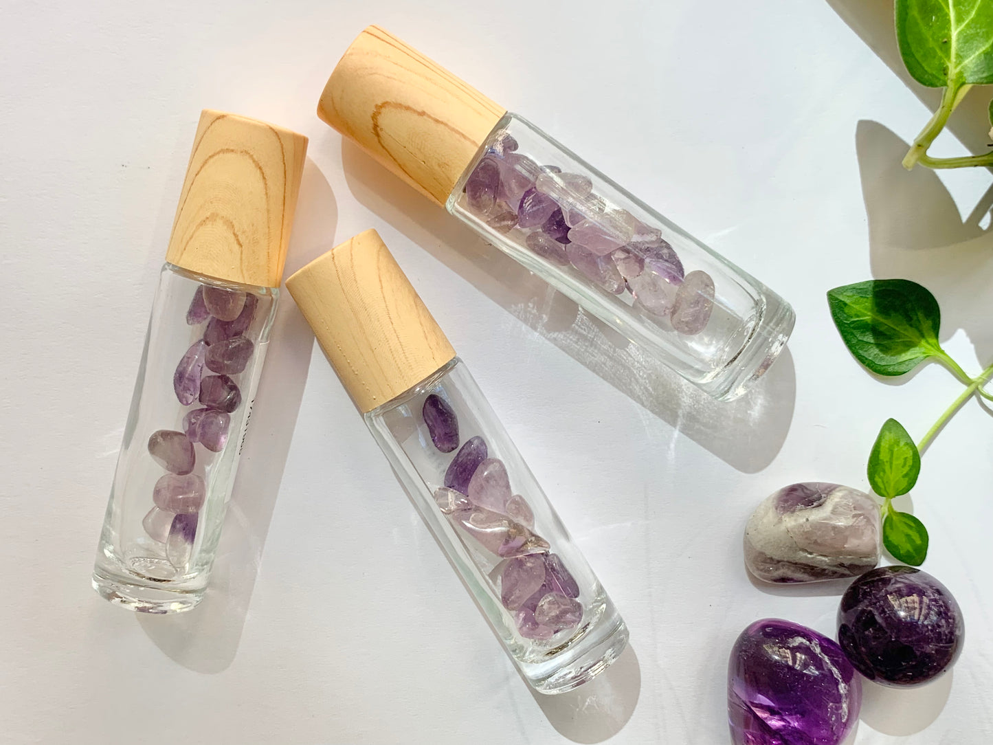 Gemstone chip essential oil roller bottle, gemstone roller bottle, crystal roller bottle