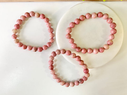 Rhodochrosite Round Bead Bracelet