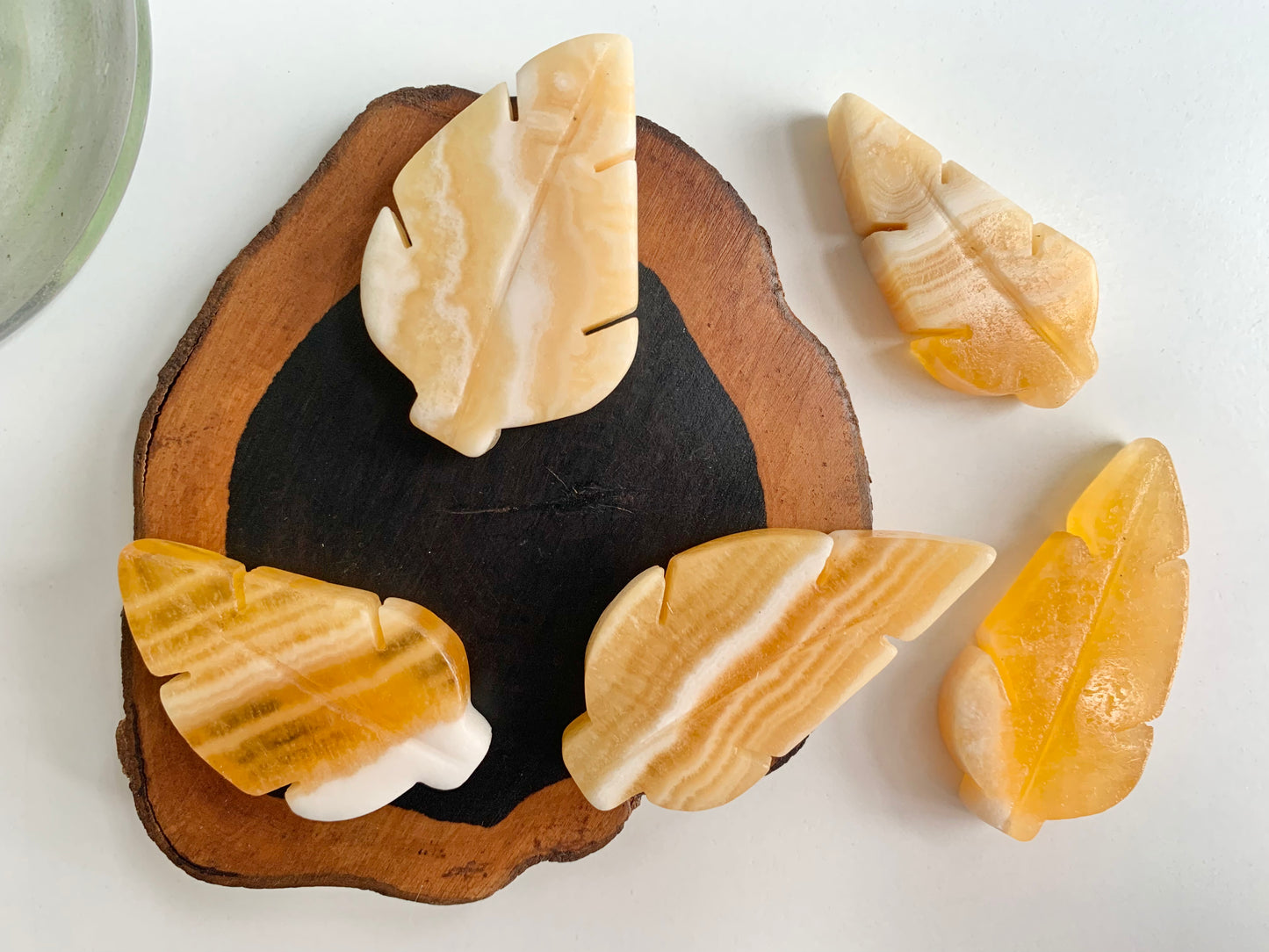Yellow Calcite Leaf Carving