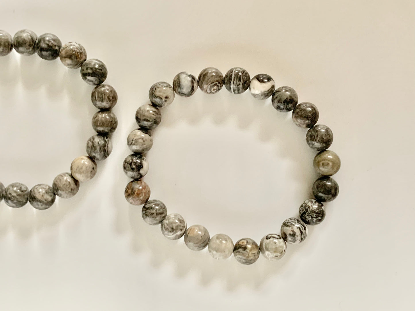 Grey Agate Round Bead Bracelet, 8mm