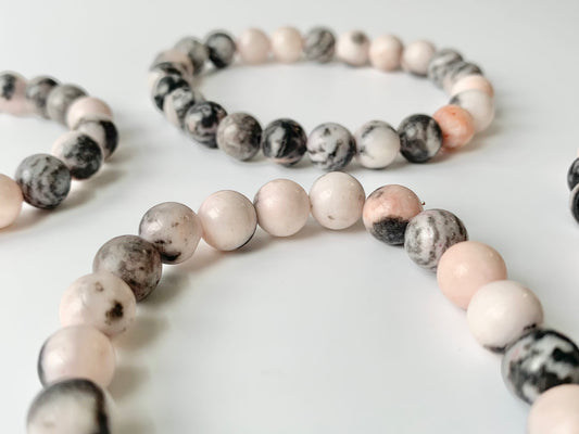 Pink Zebra Round Bead Bracelet, 8mm