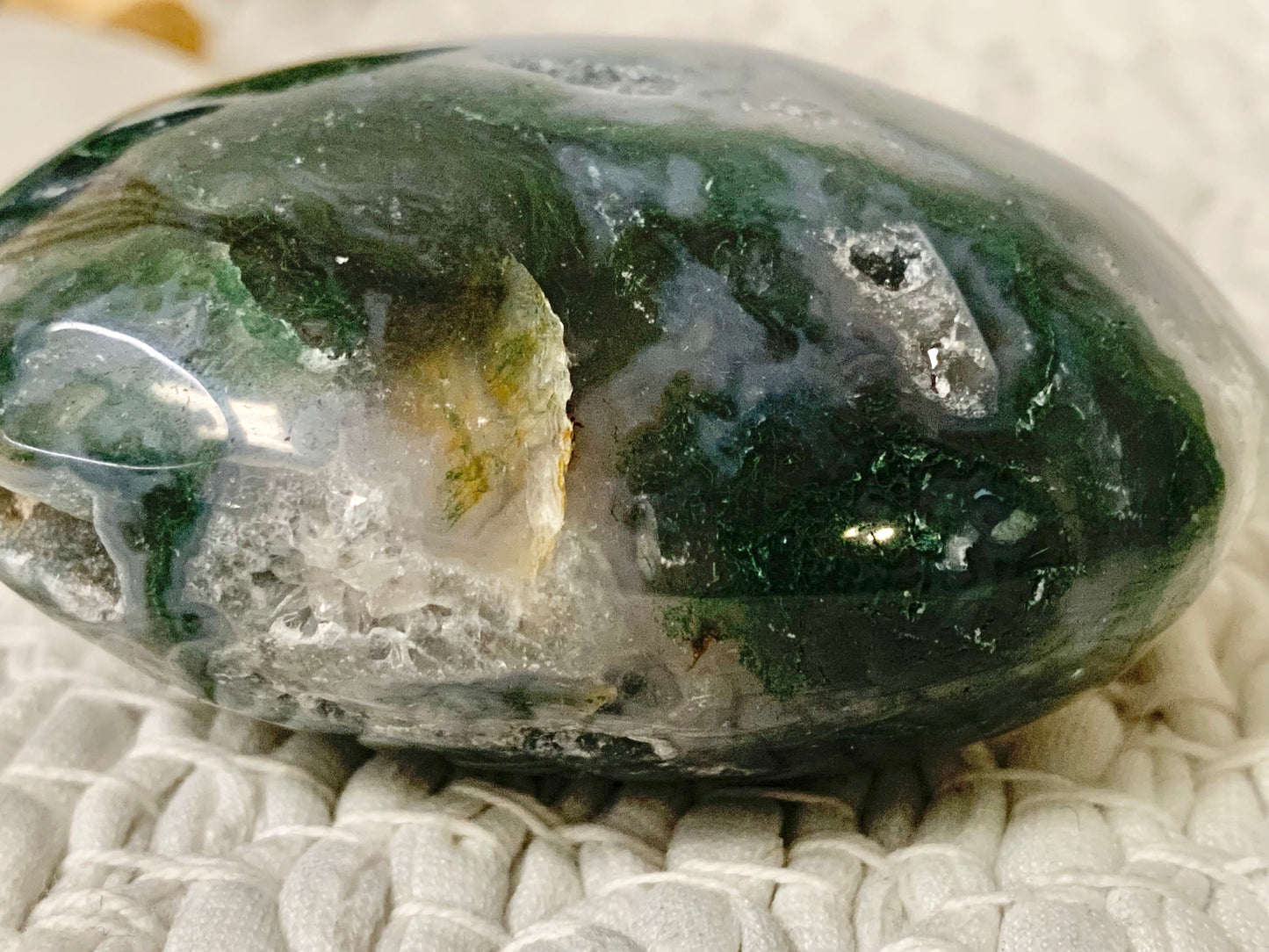 Green Moss Agate Palm Stone, larger
