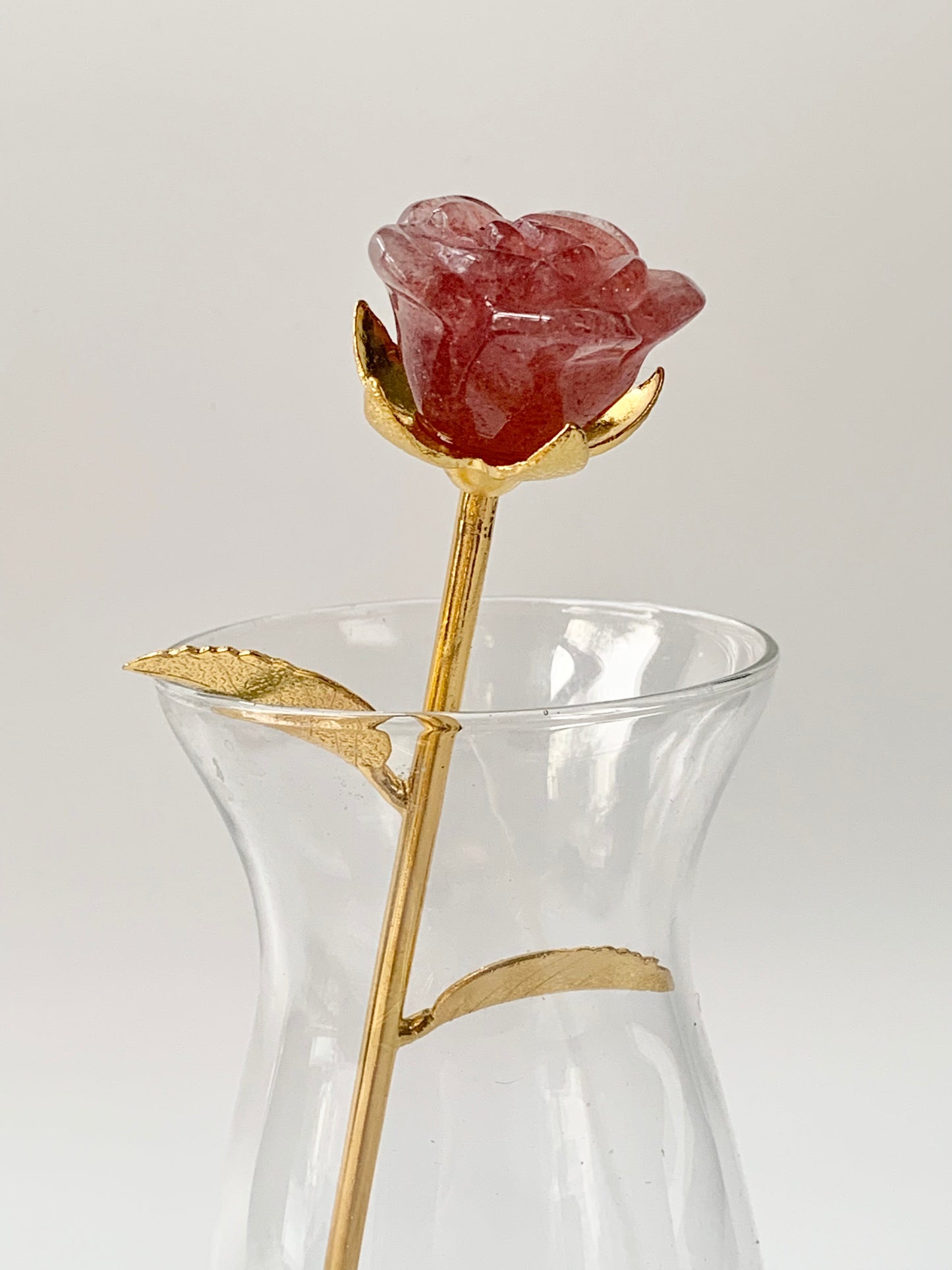 Rose Stem Carving, strawberry quartz