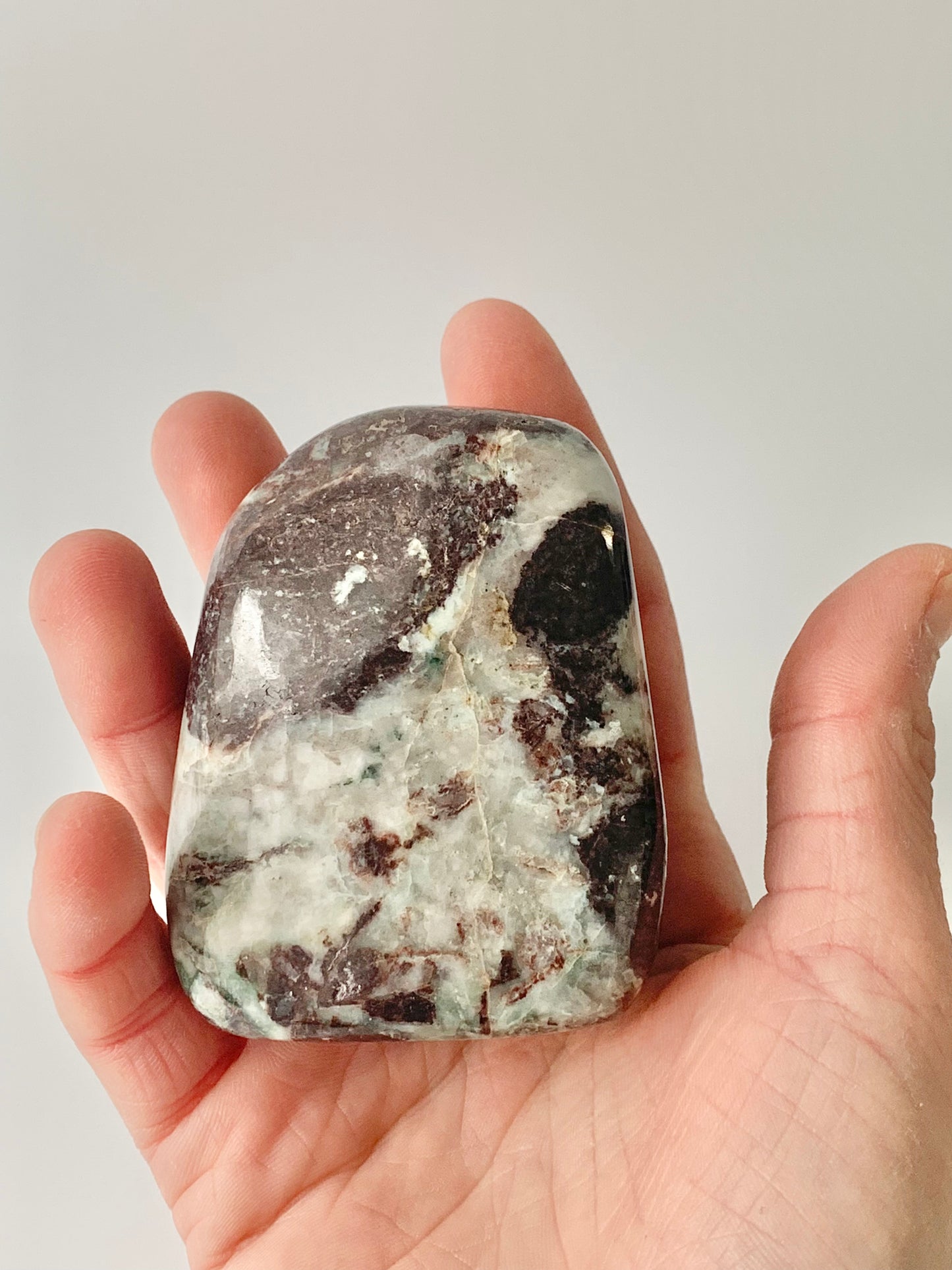 Lake Michigan Freeform with prehnite and Copper Flecks