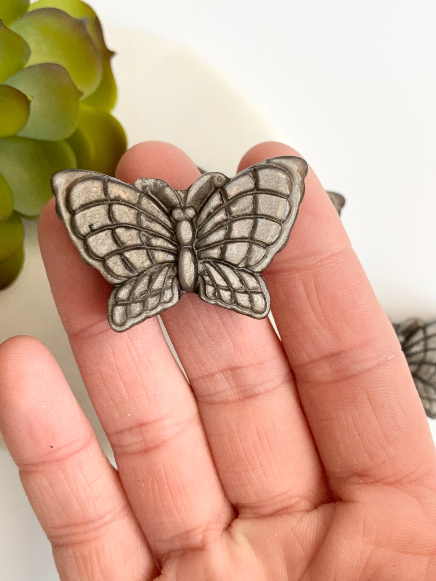 Small Butterfly Carving, Silver Sheen Obsidian