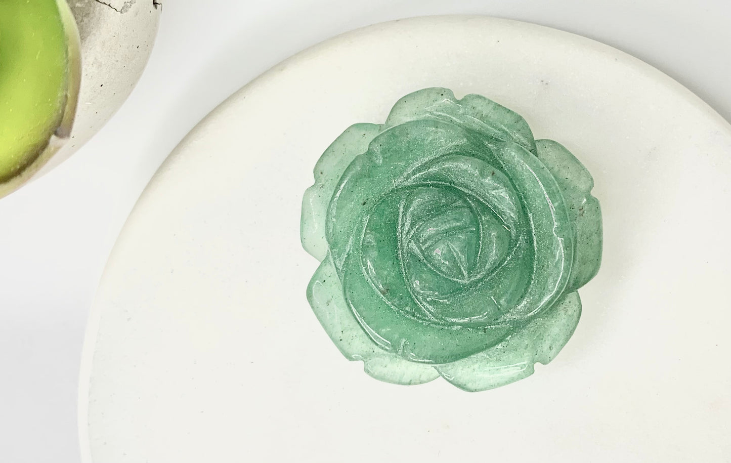 Rose flower carving, green aventurine