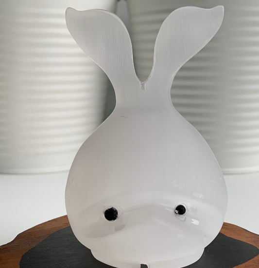 Satin Spar Bunny Head Carving