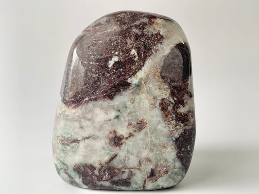 Lake Michigan Freeform with prehnite and Copper Flecks