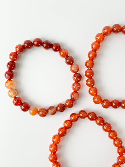 Carnelian Round Bead Bracelet, 8mm solid coloring