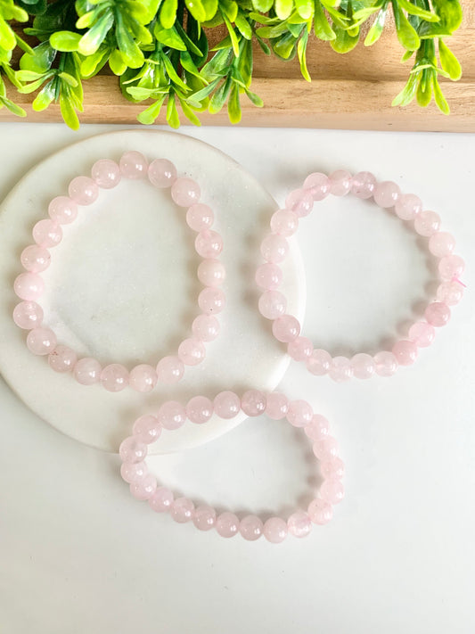 Rose Quartz Round Bead Bracelet, 8mm