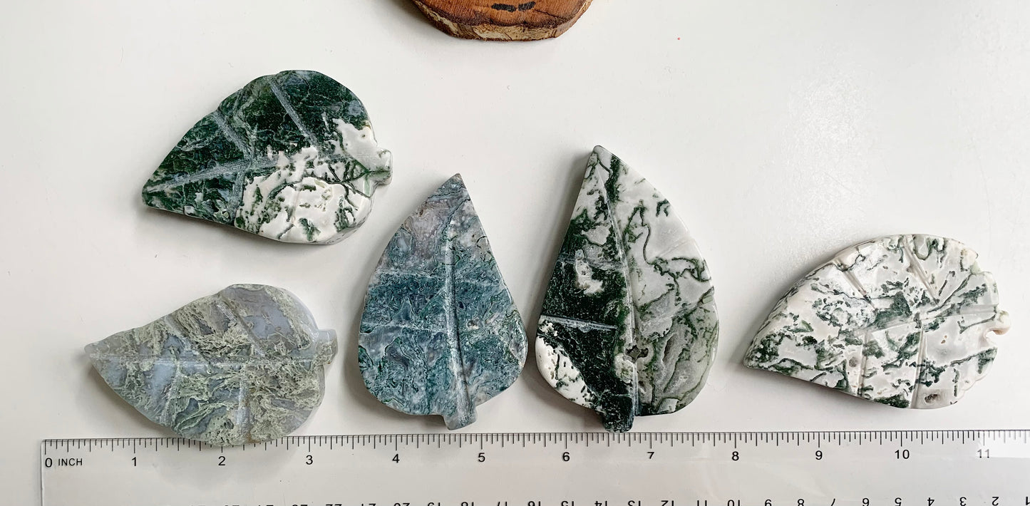 Moss Agate Leaf Carving