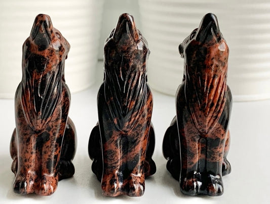 Howling Wolf Carving, Mahogany Obsidian