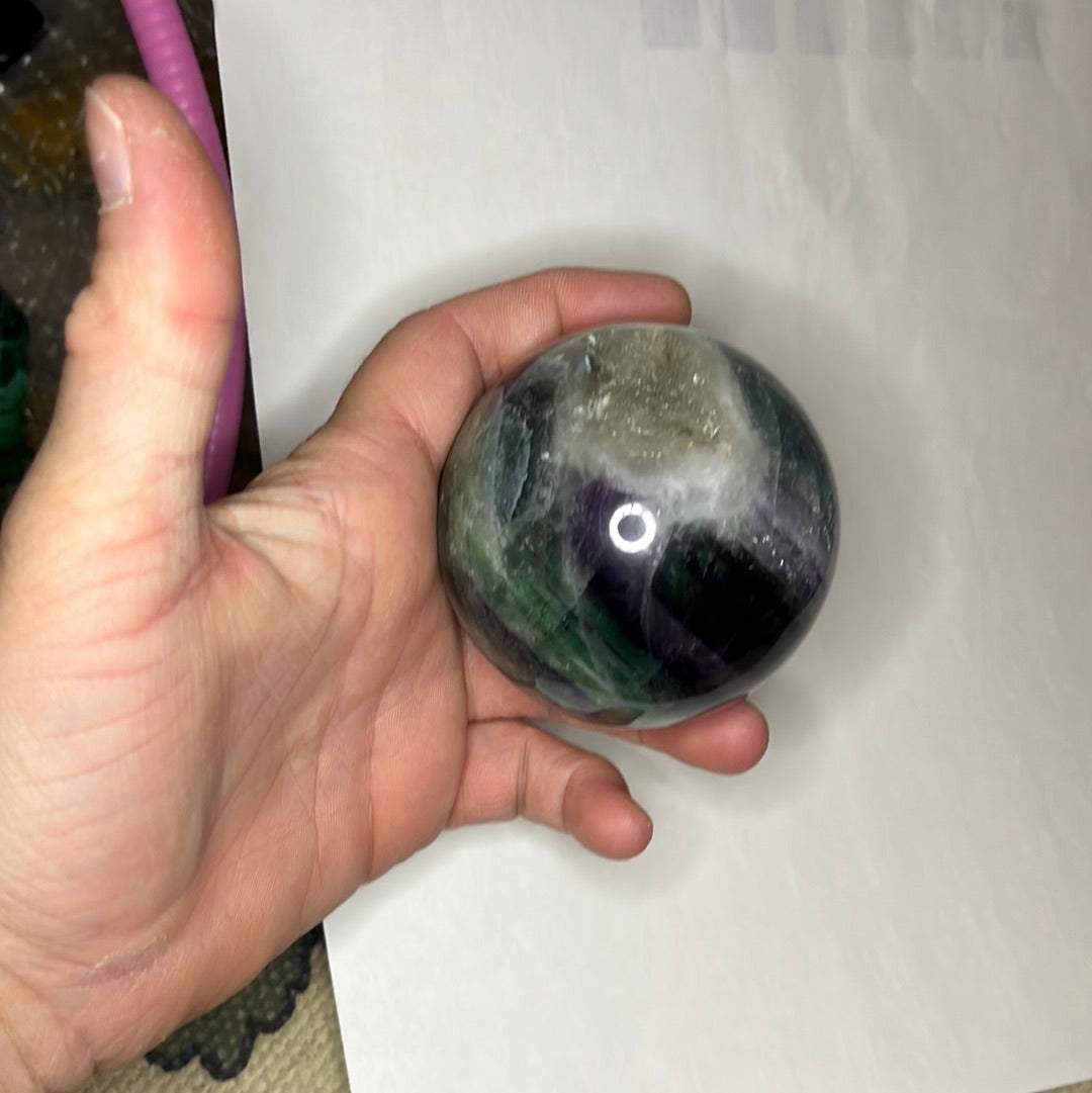 Rainbow snowflake fluorite sphere