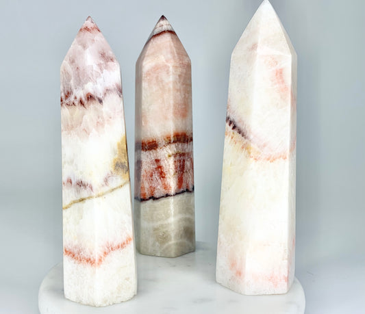 Red Banded Calcite (Pork Stone) Tower ~3.5"