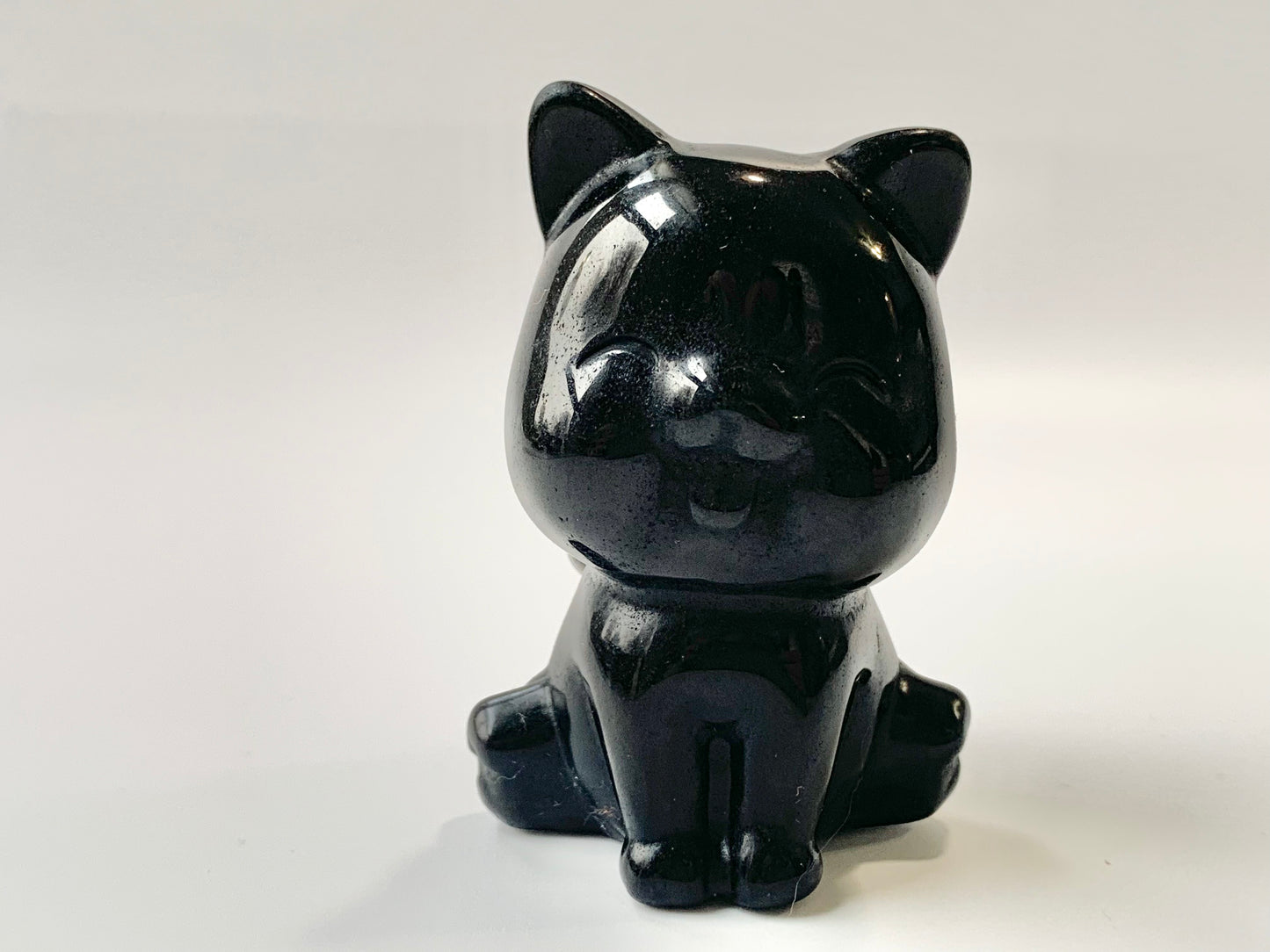 Happy Cat Carving, Black Obsidian