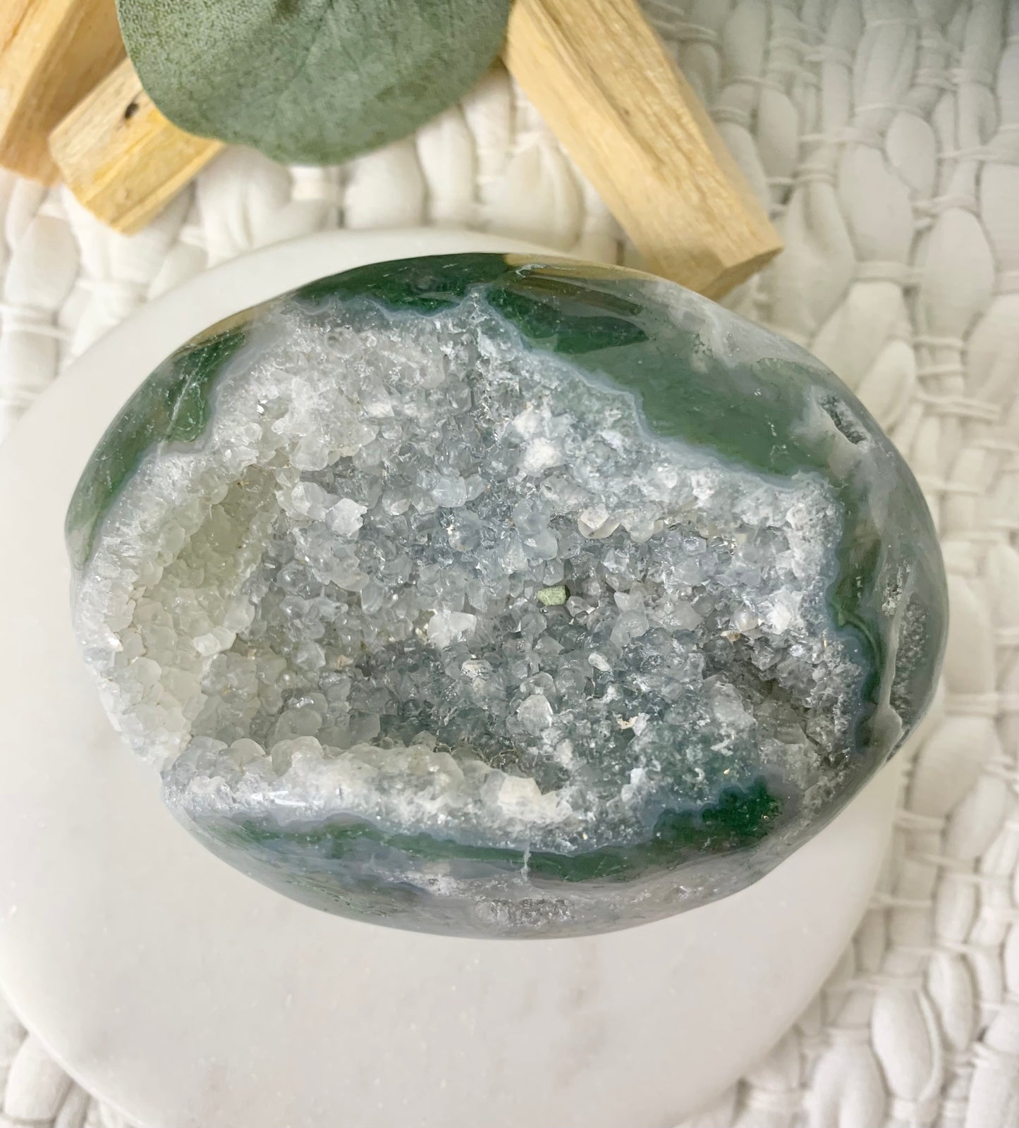 Green Moss Agate Palm Stone, larger