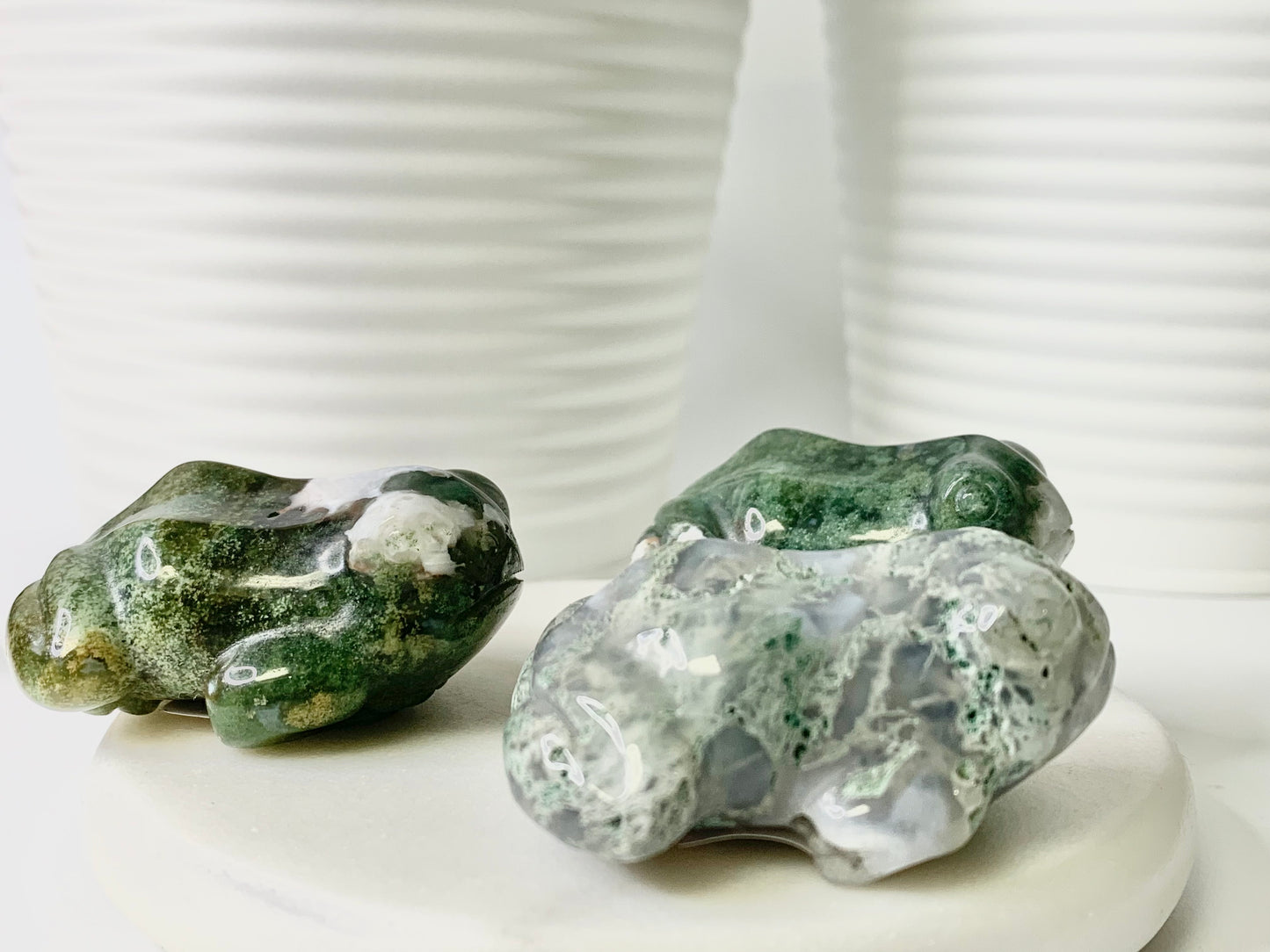 Moss Agate Frog Carving