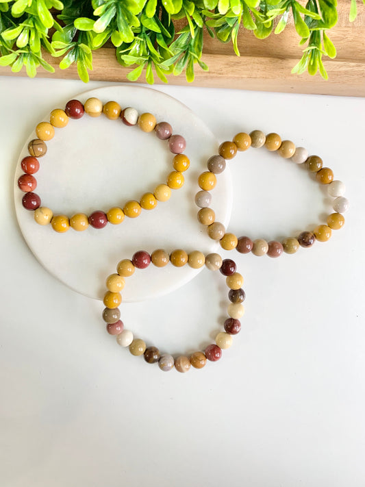 Mooka Jasper Round Bead Bracelet, 8mm